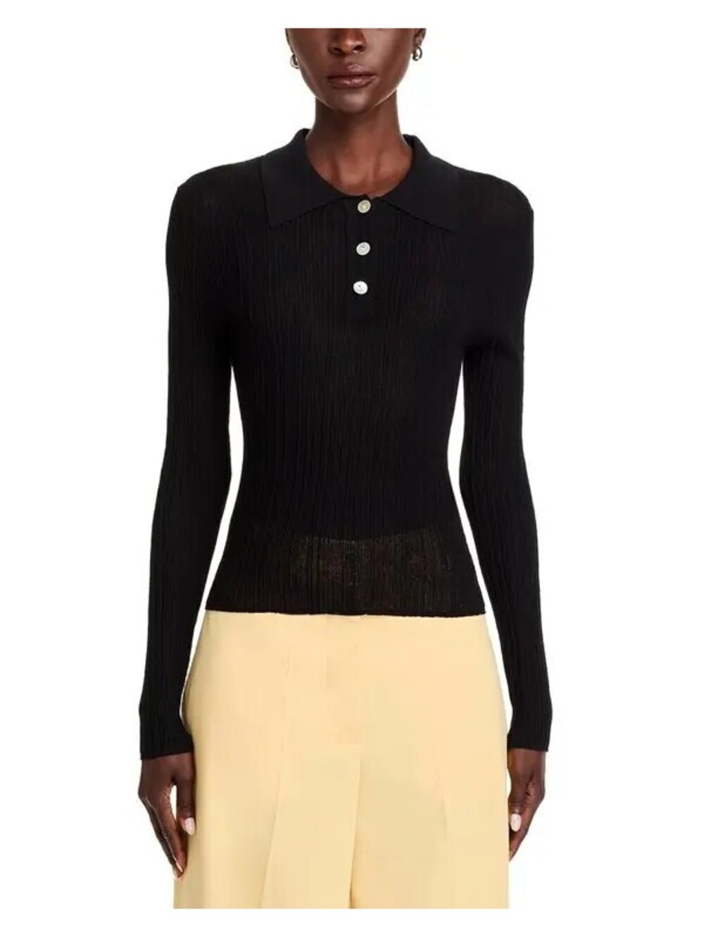 French Connection Henley Knit Top Blk Sz M Excellent Condition #686